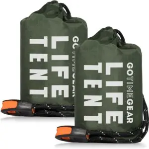Go Time Gear Survival Life Tent • 2 Person Mylar Emergency Shelter Tube Tent + Paracord • All-Weather Protection for Camping, Hiking, & Survival Kits • Includes Emergency Whistle