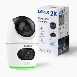 Lorex 2K Dual-Lens Pan/Tilt Wi-Fi Cloud-Enabled Security Camera with 4MP, Auto-Tracking, 360° View